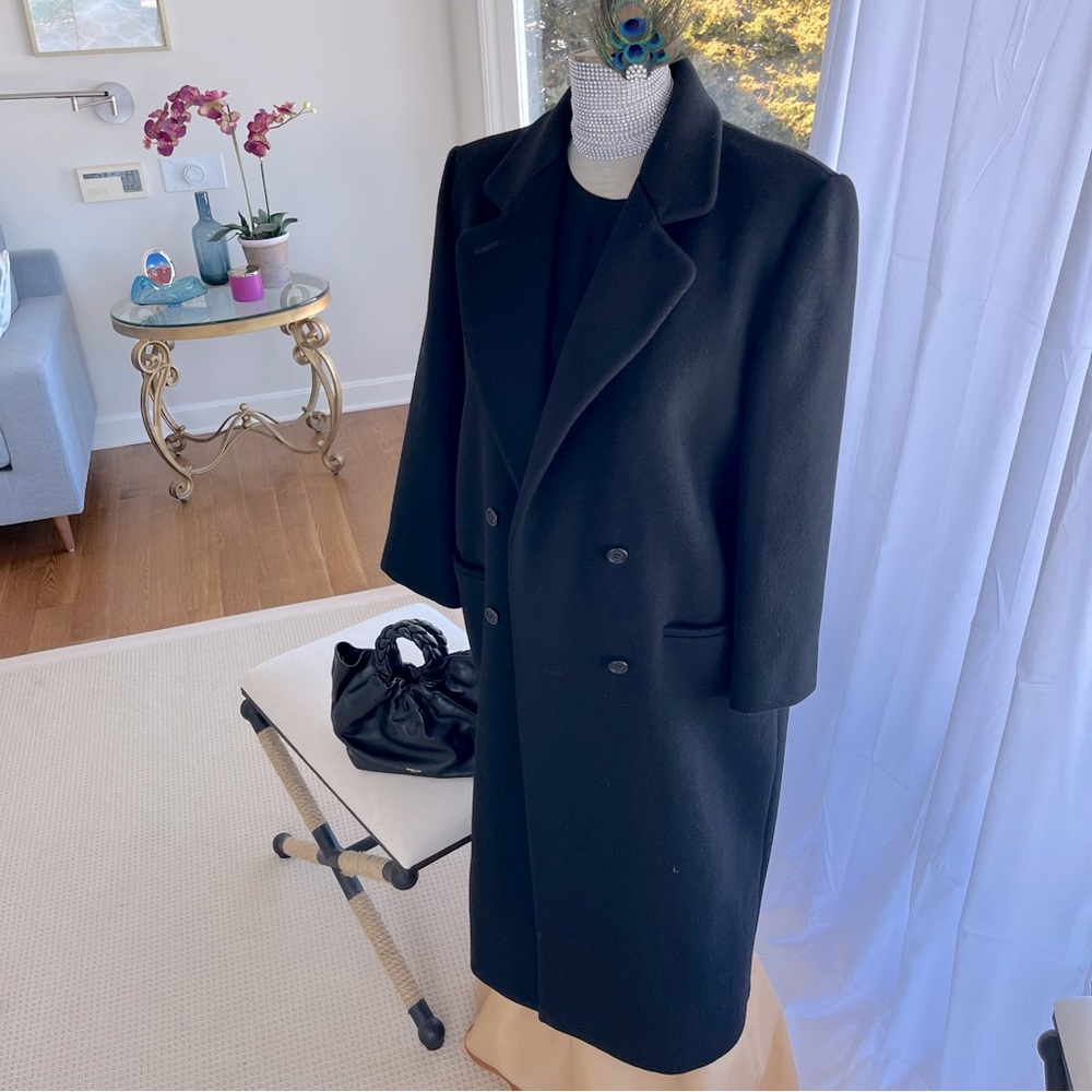 G.J.Hook Classic black wool double breasted overcoat